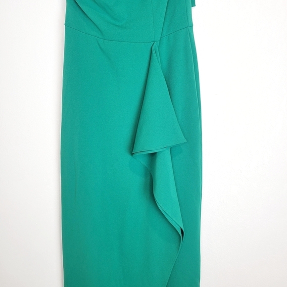 NWT Aqua Bloomingdales Bow One Shoulder Column Gown in Green Sie 4 - Picture 6 of 10